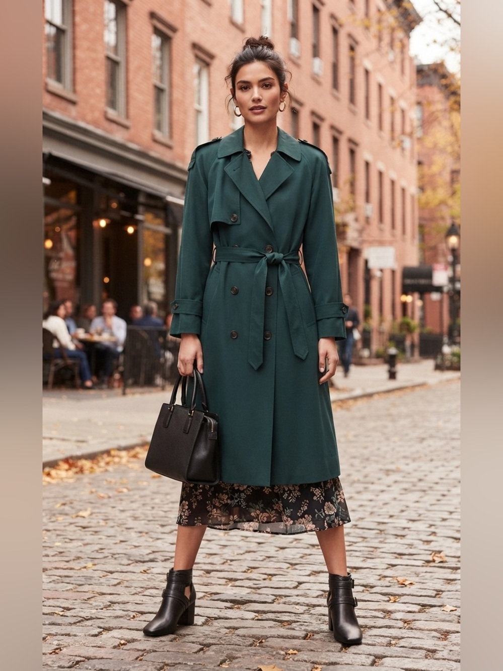 Anne Klein II Hunter Green Double Breasted Vintage Trench Coat 6 Petite - Picture 3 of 12